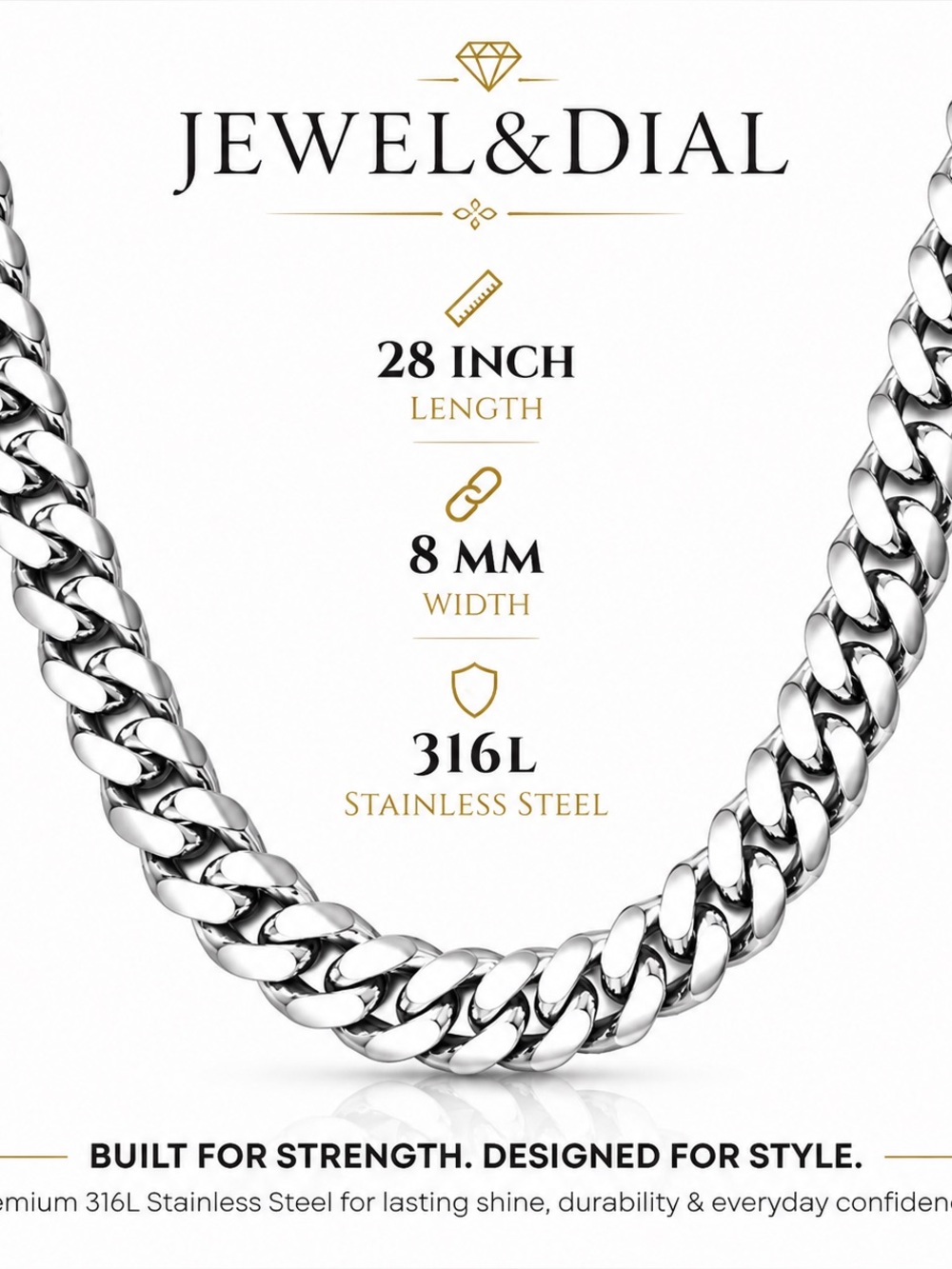 28 inch Cuban Link Chain Necklace for Men and Women 8mm